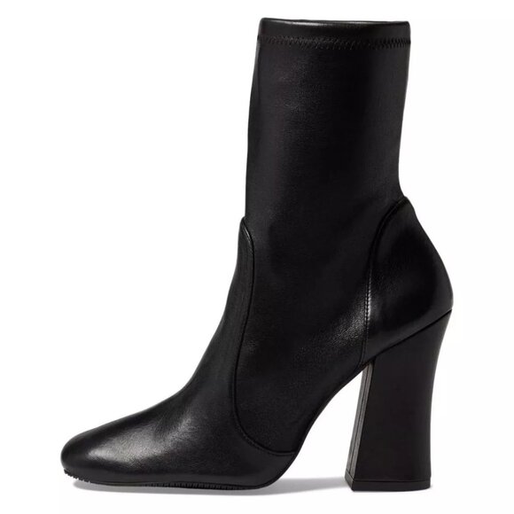 $700 STUART WEITZMAN CURVEBLOCK 100 SQUARE LEATHER BOOTIE SOCK BLACK 9.5 (PB24) - Picture 1 of 8